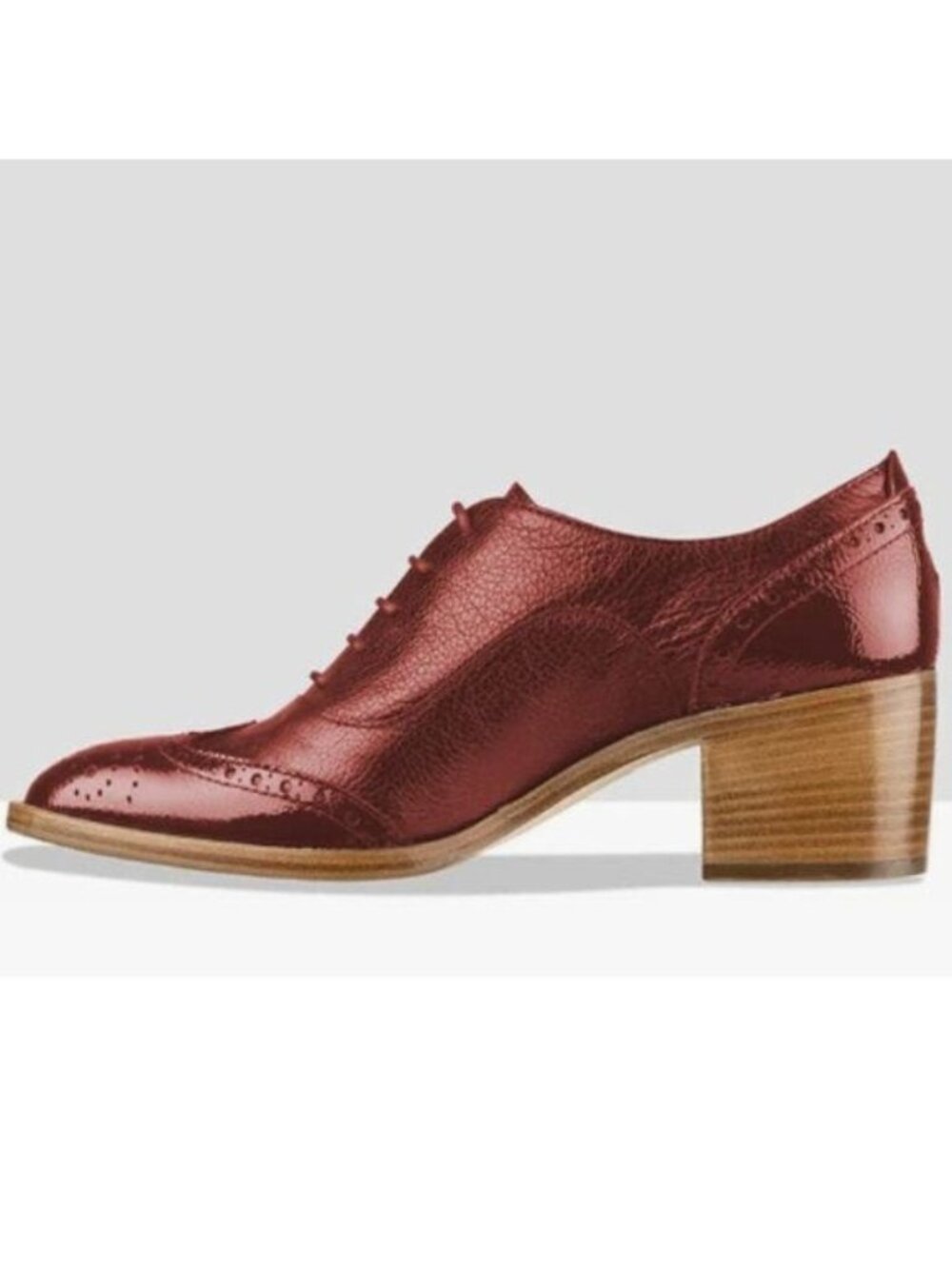 FOWT Women's Perforated Lace-Up Oxfords Almond Toe Mid Chunky Heel Red Shoes